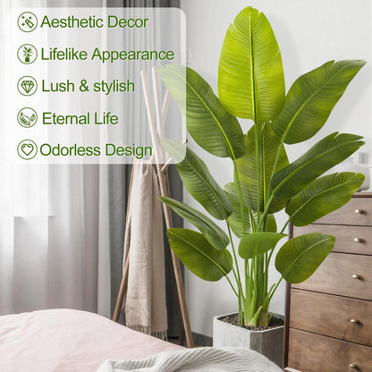 Lifelike Bird of Paradise Artificial Plant,6.6ft Faux Banana Leaf Tree with 15 Trunks - Perfect Indoor Silk Floor Plant for Home Decor in Living Room, Office, and Bedroom