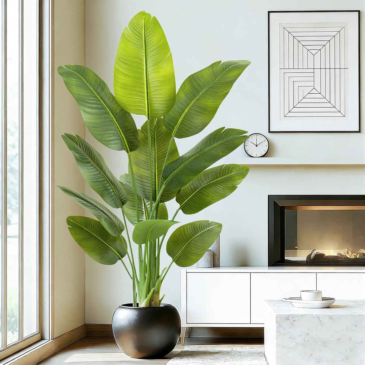 Lifelike Bird of Paradise Artificial Plant,6.6ft Faux Banana Leaf Tree with 15 Trunks - Perfect Indoor Silk Floor Plant for Home Decor in Living Room, Office, and Bedroom