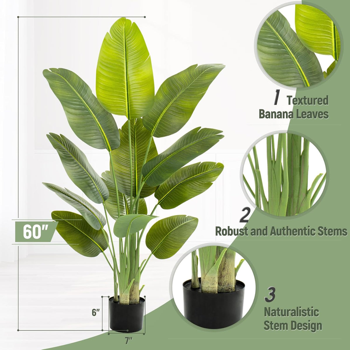 Lifelike Bird of Paradise Artificial Plant,6.6ft Faux Banana Leaf Tree with 15 Trunks - Perfect Indoor Silk Floor Plant for Home Decor in Living Room, Office, and Bedroom