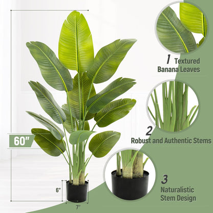 Lifelike Bird of Paradise Artificial Plant,6.6ft Faux Banana Leaf Tree with 15 Trunks - Perfect Indoor Silk Floor Plant for Home Decor in Living Room, Office, and Bedroom