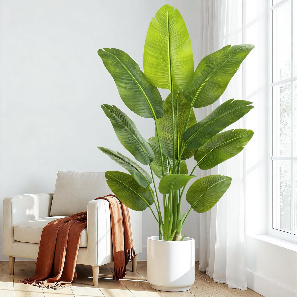 Lifelike Bird of Paradise Artificial Plant,6.6ft Faux Banana Leaf Tree with 15 Trunks - Perfect Indoor Silk Floor Plant for Home Decor in Living Room, Office, and Bedroom