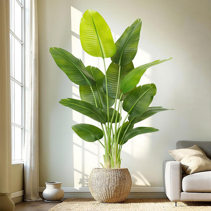 Lifelike Bird of Paradise Artificial Plant,6.6ft Faux Banana Leaf Tree with 15 Trunks - Perfect Indoor Silk Floor Plant for Home Decor in Living Room, Office, and Bedroom