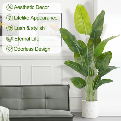 Lifelike Bird of Paradise Artificial Plant,6.6ft Faux Banana Leaf Tree with 15 Trunks - Perfect Indoor Silk Floor Plant for Home Decor in Living Room, Office, and Bedroom