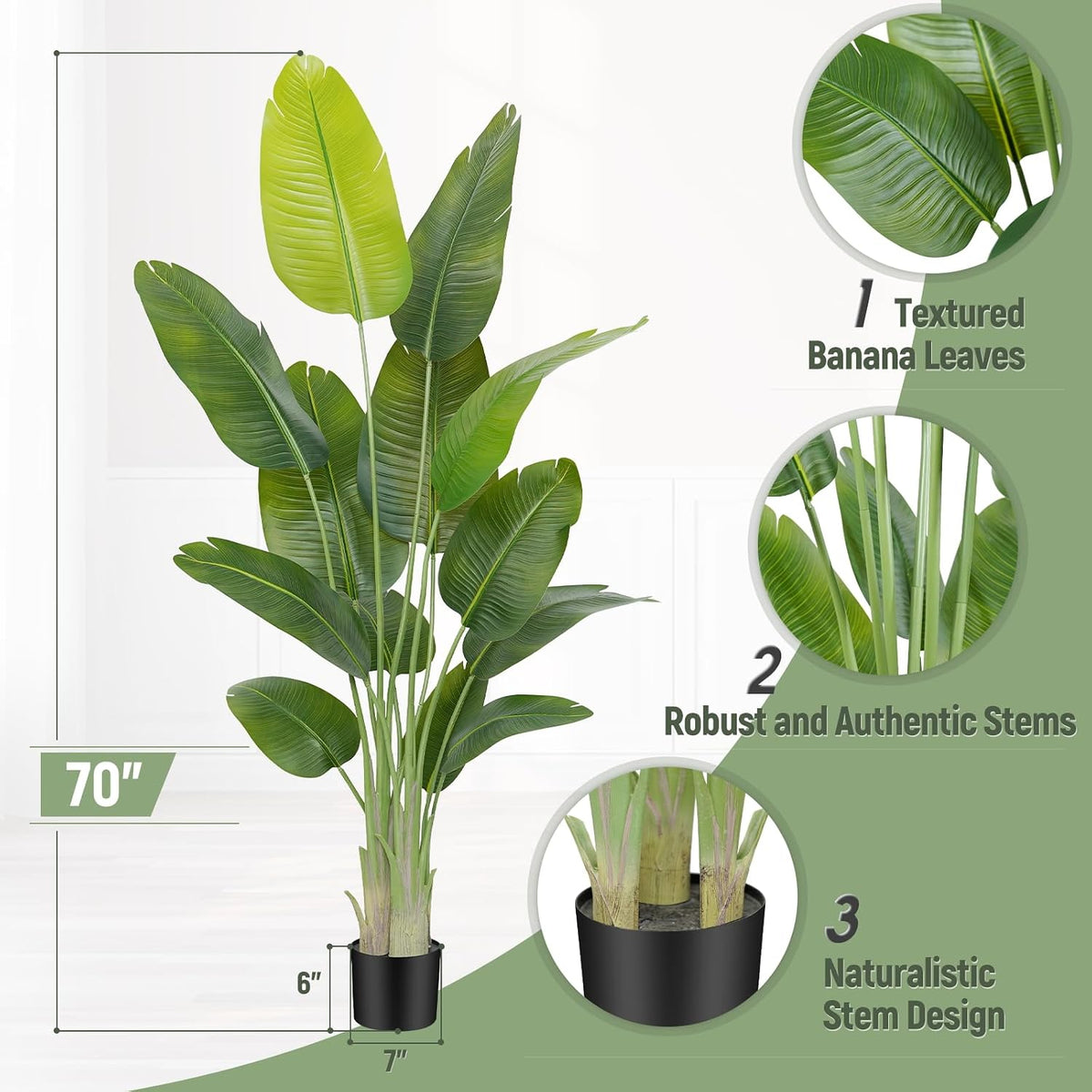 Lifelike Bird of Paradise Artificial Plant,6.6ft Faux Banana Leaf Tree with 15 Trunks - Perfect Indoor Silk Floor Plant for Home Decor in Living Room, Office, and Bedroom