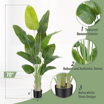 Lifelike Bird of Paradise Artificial Plant,6.6ft Faux Banana Leaf Tree with 15 Trunks - Perfect Indoor Silk Floor Plant for Home Decor in Living Room, Office, and Bedroom