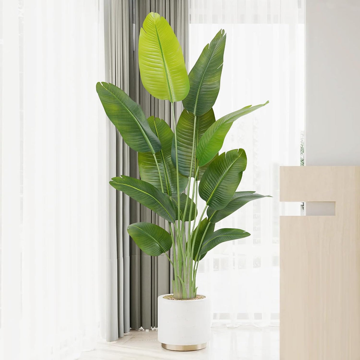 Lifelike Bird of Paradise Artificial Plant,6.6ft Faux Banana Leaf Tree with 15 Trunks - Perfect Indoor Silk Floor Plant for Home Decor in Living Room, Office, and Bedroom