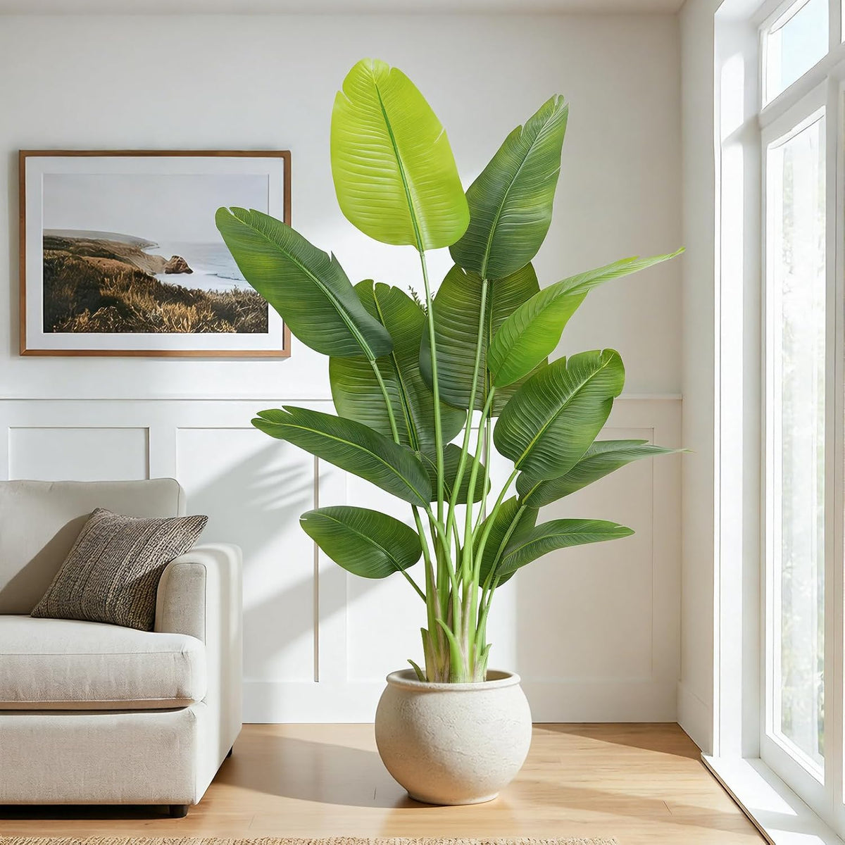 Lifelike Bird of Paradise Artificial Plant,6.6ft Faux Banana Leaf Tree with 15 Trunks - Perfect Indoor Silk Floor Plant for Home Decor in Living Room, Office, and Bedroom