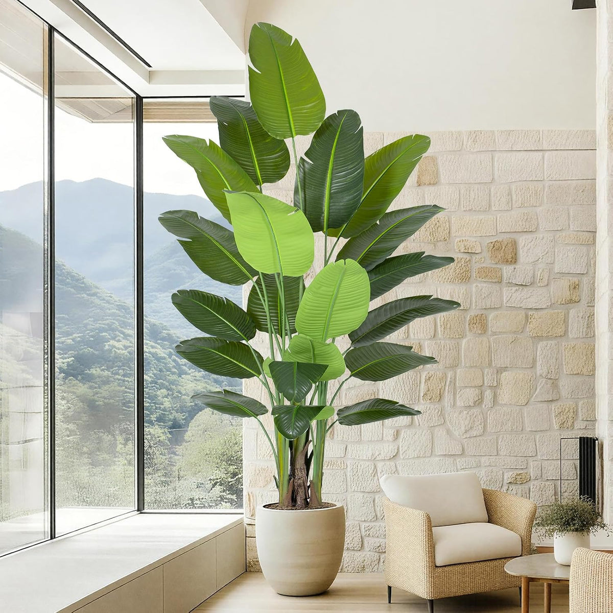 Lifelike Bird of Paradise Artificial Plant,6.6ft Faux Banana Leaf Tree with 15 Trunks - Perfect Indoor Silk Floor Plant for Home Decor in Living Room, Office, and Bedroom