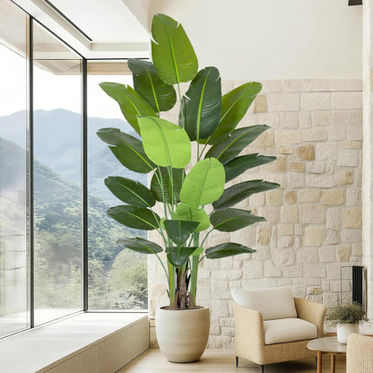 Lifelike Bird of Paradise Artificial Plant,6.6ft Faux Banana Leaf Tree with 15 Trunks - Perfect Indoor Silk Floor Plant for Home Decor in Living Room, Office, and Bedroom