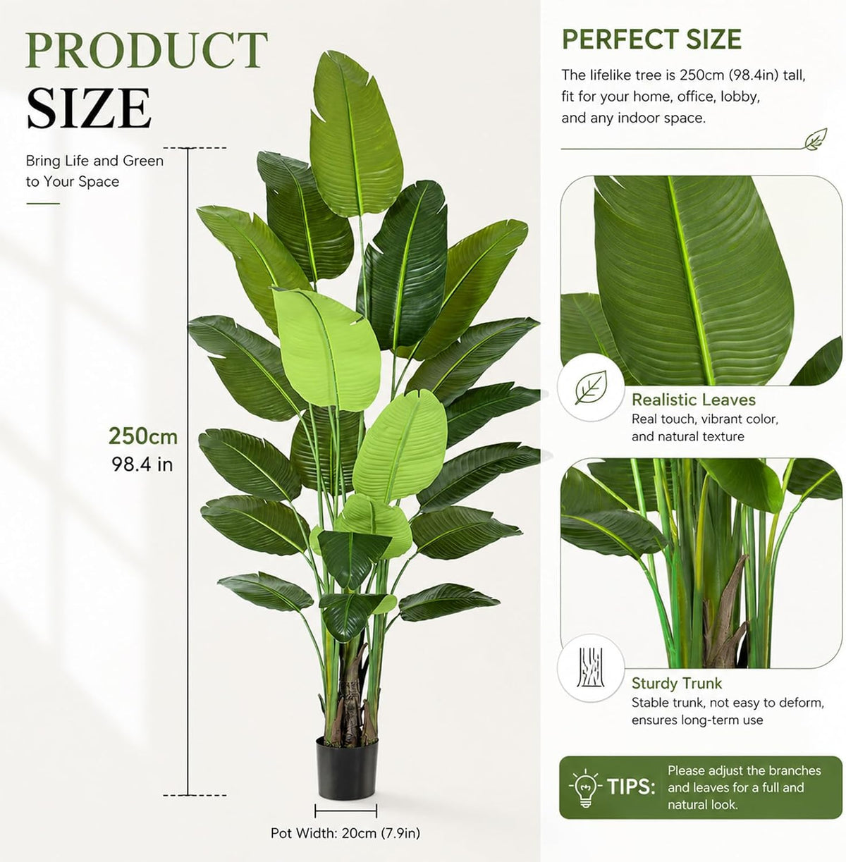 Lifelike Bird of Paradise Artificial Plant,6.6ft Faux Banana Leaf Tree with 15 Trunks - Perfect Indoor Silk Floor Plant for Home Decor in Living Room, Office, and Bedroom