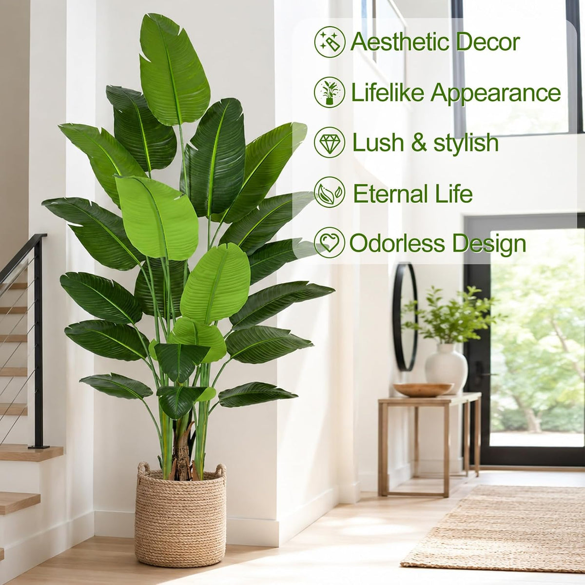Lifelike Bird of Paradise Artificial Plant,6.6ft Faux Banana Leaf Tree with 15 Trunks - Perfect Indoor Silk Floor Plant for Home Decor in Living Room, Office, and Bedroom
