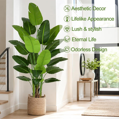 Lifelike Bird of Paradise Artificial Plant,6.6ft Faux Banana Leaf Tree with 15 Trunks - Perfect Indoor Silk Floor Plant for Home Decor in Living Room, Office, and Bedroom