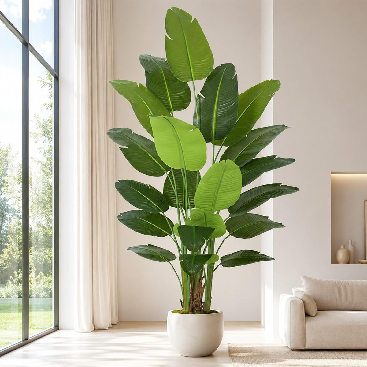 Lifelike Bird of Paradise Artificial Plant,6.6ft Faux Banana Leaf Tree with 15 Trunks - Perfect Indoor Silk Floor Plant for Home Decor in Living Room, Office, and Bedroom