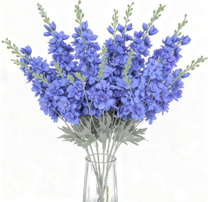 8PCS Delphinium Artificial Flowers Larkspur Bulk Silk Flowers 33.5 in Long Stem Fake Flowers for Home Garden Wedding Floral Arrangements Decor (8, Dark Blue)