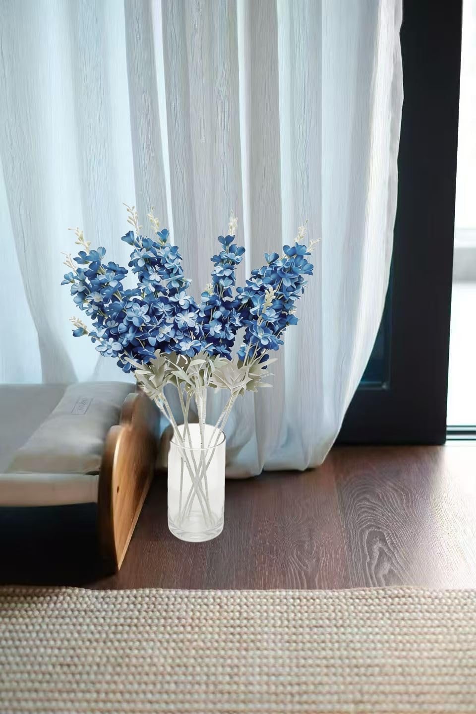 8PCS Delphinium Artificial Flowers Larkspur Bulk Silk Flowers 33.5 in Long Stem Fake Flowers for Home Garden Wedding Floral Arrangements Decor (8, Dark Blue)