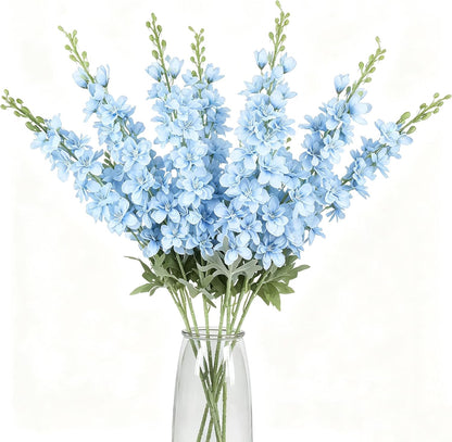 8PCS Delphinium Artificial Flowers Larkspur Bulk Silk Flowers 33.5 in Long Stem Fake Flowers for Home Garden Wedding Floral Arrangements Decor (8, Dark Blue)