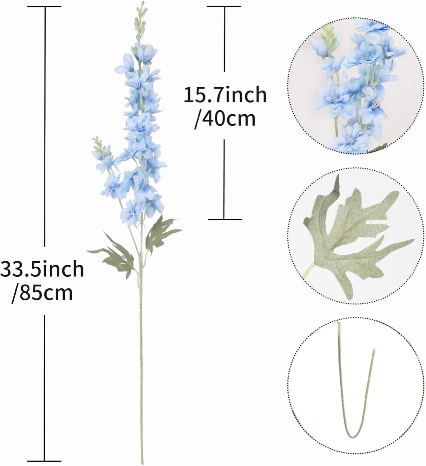 8PCS Delphinium Artificial Flowers Larkspur Bulk Silk Flowers 33.5 in Long Stem Fake Flowers for Home Garden Wedding Floral Arrangements Decor (8, Dark Blue)