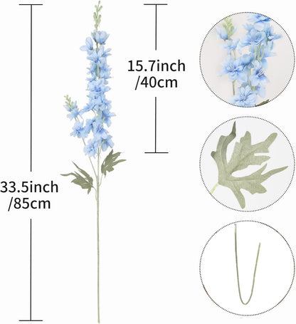 8PCS Delphinium Artificial Flowers Larkspur Bulk Silk Flowers 33.5 in Long Stem Fake Flowers for Home Garden Wedding Floral Arrangements Decor (8, Dark Blue)