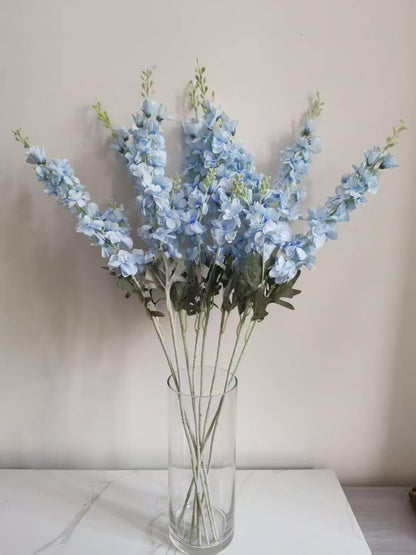 8PCS Delphinium Artificial Flowers Larkspur Bulk Silk Flowers 33.5 in Long Stem Fake Flowers for Home Garden Wedding Floral Arrangements Decor (8, Dark Blue)