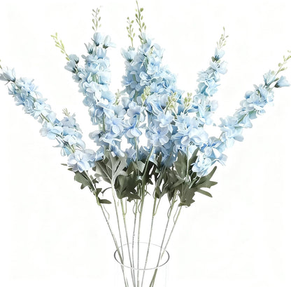 8PCS Delphinium Artificial Flowers Larkspur Bulk Silk Flowers 33.5 in Long Stem Fake Flowers for Home Garden Wedding Floral Arrangements Decor (8, Dark Blue)