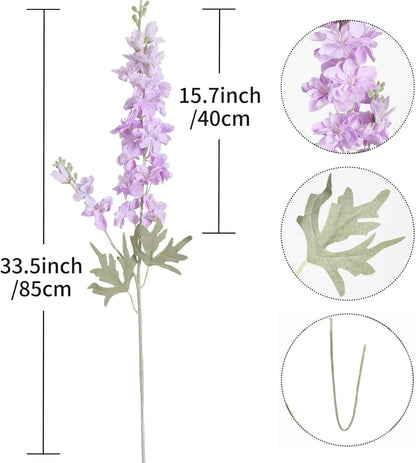8PCS Delphinium Artificial Flowers Larkspur Bulk Silk Flowers 33.5 in Long Stem Fake Flowers for Home Garden Wedding Floral Arrangements Decor (8, Dark Blue)