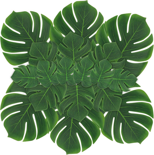 Fake Plant Palm Monstera Leaves for Party Table Wall Decor, 18 Pcs