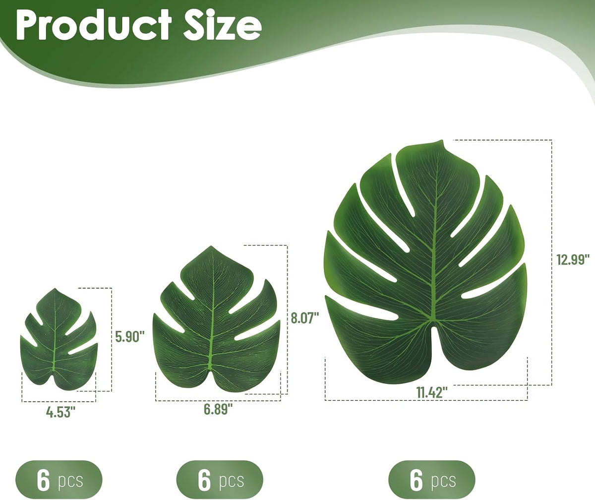Fake Plant Palm Monstera Leaves for Party Table Wall Decor, 18 Pcs