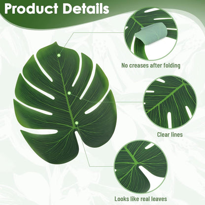 Fake Plant Palm Monstera Leaves for Party Table Wall Decor, 18 Pcs