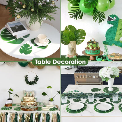 Fake Plant Palm Monstera Leaves for Party Table Wall Decor, 18 Pcs