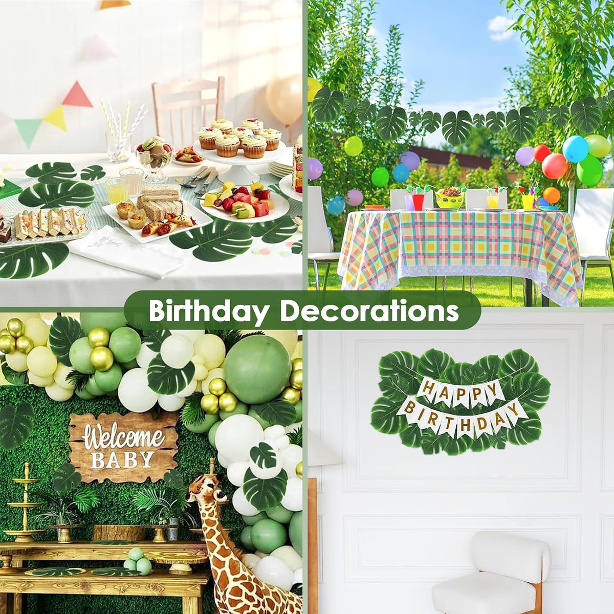 Fake Plant Palm Monstera Leaves for Party Table Wall Decor, 18 Pcs