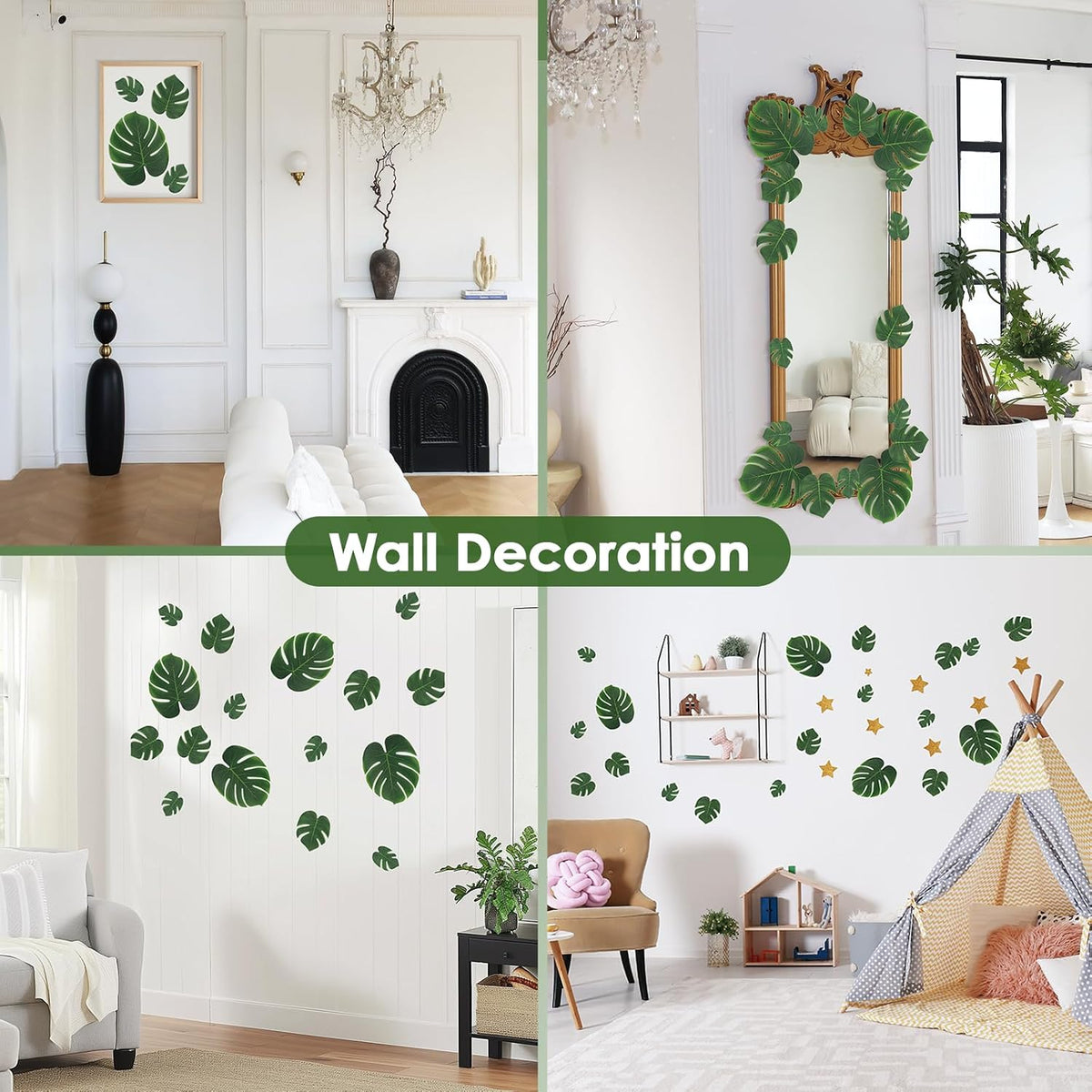 Fake Plant Palm Monstera Leaves for Party Table Wall Decor, 18 Pcs