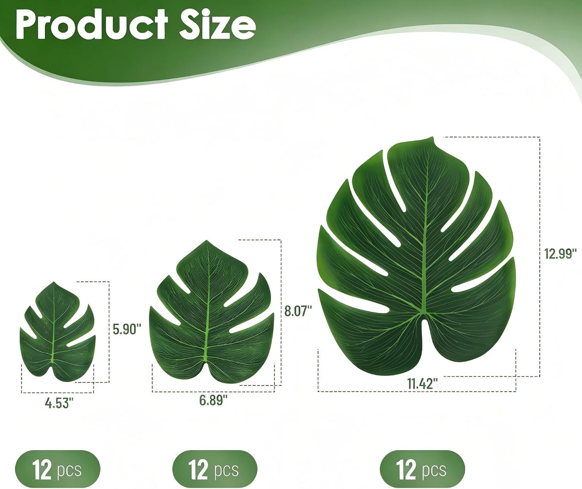 Fake Plant Palm Monstera Leaves for Party Table Wall Decor, 18 Pcs