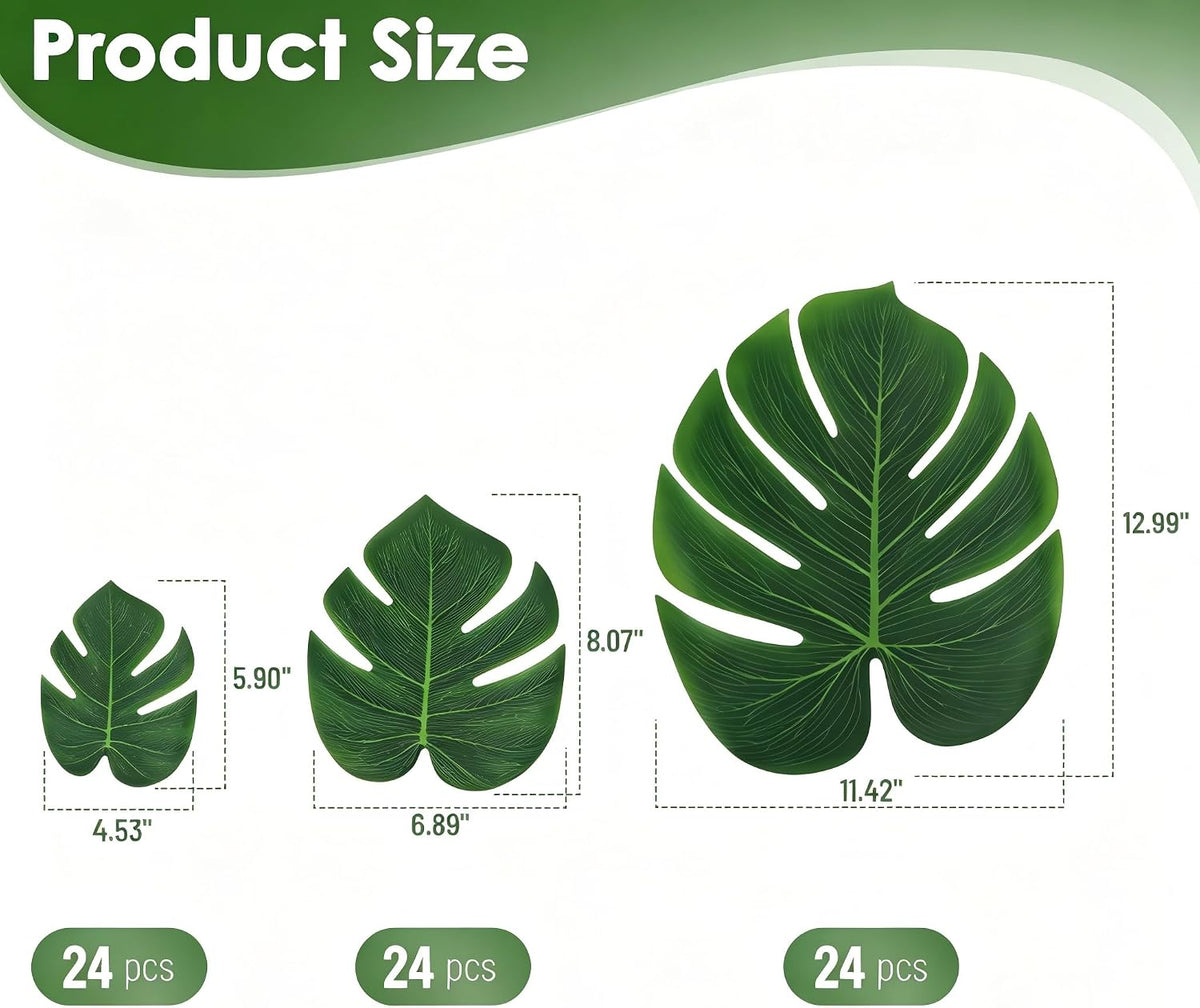 Fake Plant Palm Monstera Leaves for Party Table Wall Decor, 18 Pcs