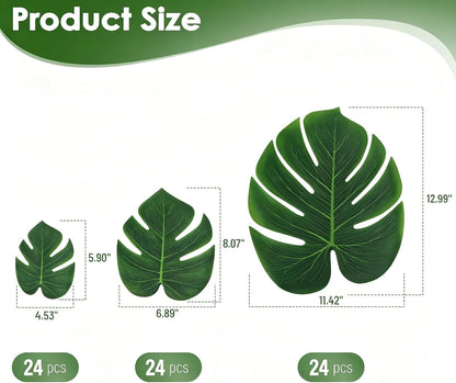 Fake Plant Palm Monstera Leaves for Party Table Wall Decor, 18 Pcs