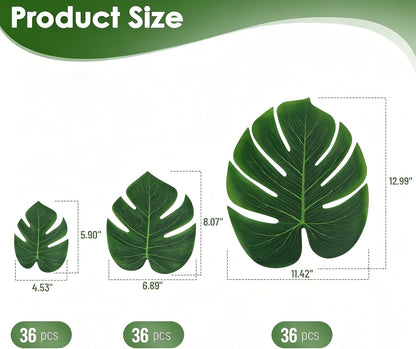 Fake Plant Palm Monstera Leaves for Party Table Wall Decor, 18 Pcs