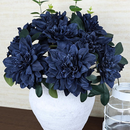 Navy Blue Dahlia Artificial Flowers with Stems, Silk, 24 PCS