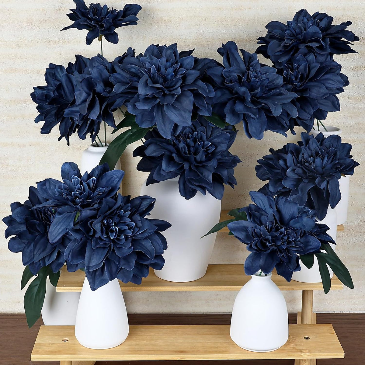 Navy Blue Dahlia Artificial Flowers with Stems, Silk, 24 PCS