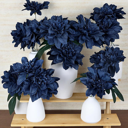 Navy Blue Dahlia Artificial Flowers with Stems, Silk, 24 PCS