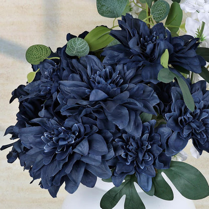 Navy Blue Dahlia Artificial Flowers with Stems, Silk, 24 PCS