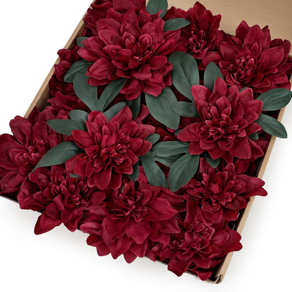 Navy Blue Dahlia Artificial Flowers with Stems, Silk, 24 PCS