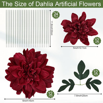Navy Blue Dahlia Artificial Flowers with Stems, Silk, 24 PCS