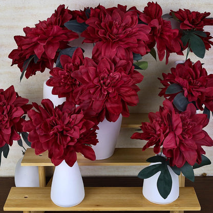 Navy Blue Dahlia Artificial Flowers with Stems, Silk, 24 PCS