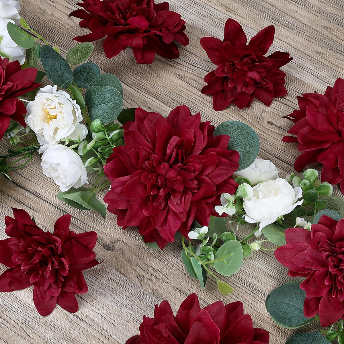 Navy Blue Dahlia Artificial Flowers with Stems, Silk, 24 PCS