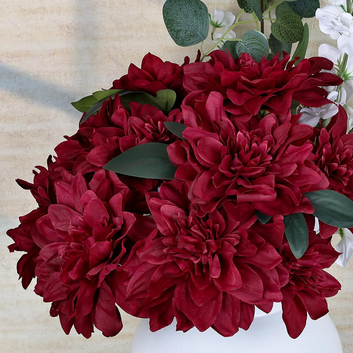 Navy Blue Dahlia Artificial Flowers with Stems, Silk, 24 PCS