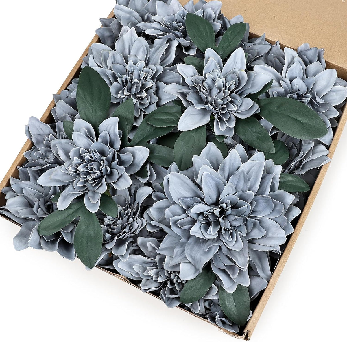 Navy Blue Dahlia Artificial Flowers with Stems, Silk, 24 PCS