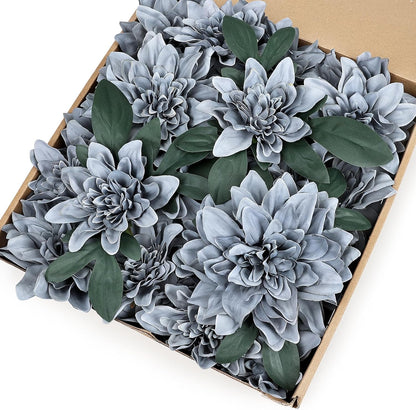 Navy Blue Dahlia Artificial Flowers with Stems, Silk, 24 PCS