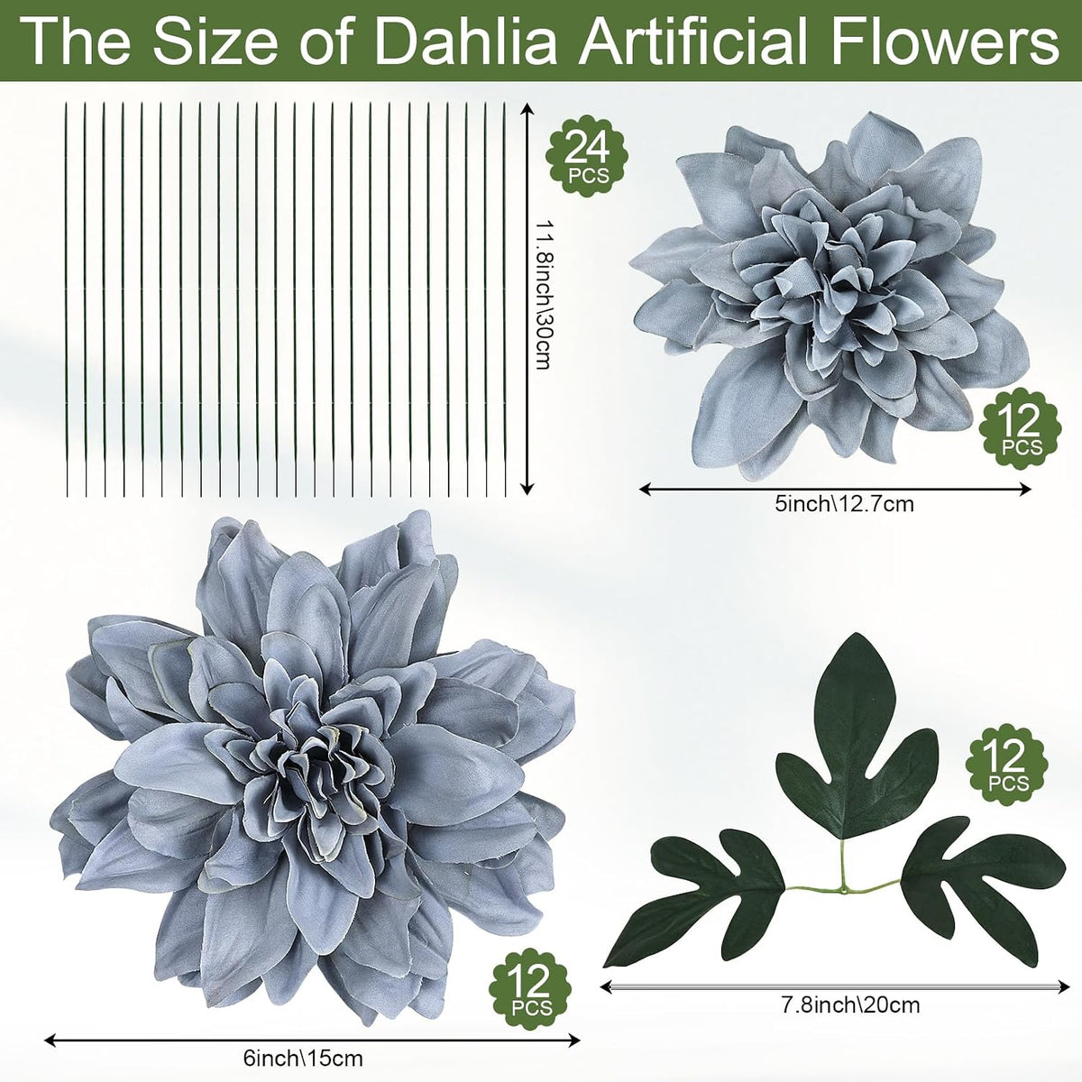 Navy Blue Dahlia Artificial Flowers with Stems, Silk, 24 PCS