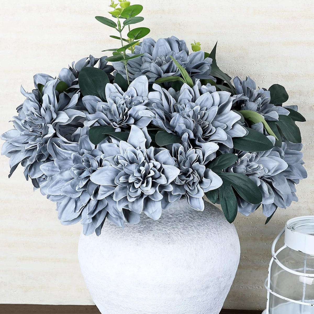 Navy Blue Dahlia Artificial Flowers with Stems, Silk, 24 PCS