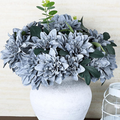 Navy Blue Dahlia Artificial Flowers with Stems, Silk, 24 PCS