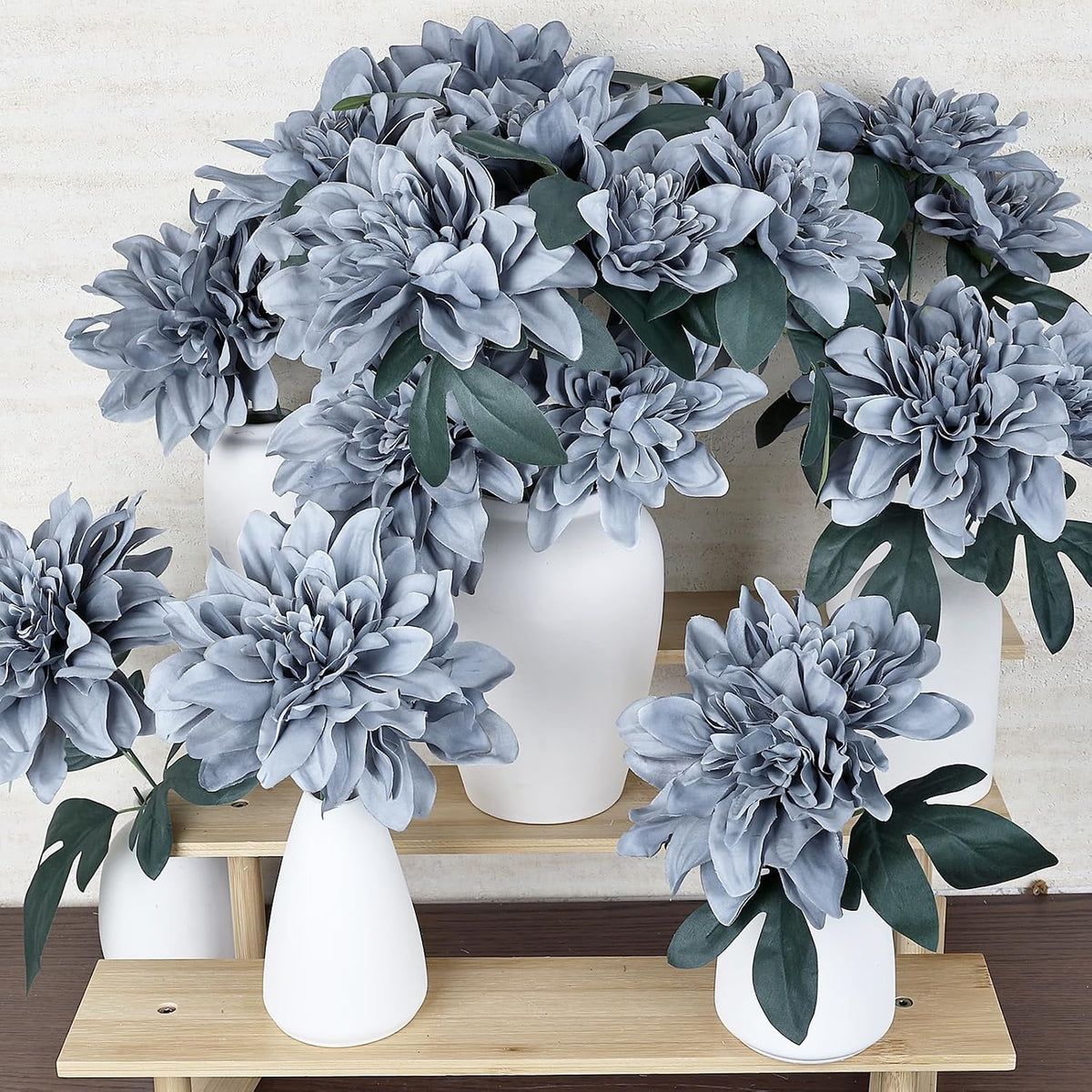 Navy Blue Dahlia Artificial Flowers with Stems, Silk, 24 PCS